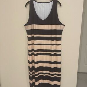 Striped Sleeveless Dress - Black and Cream